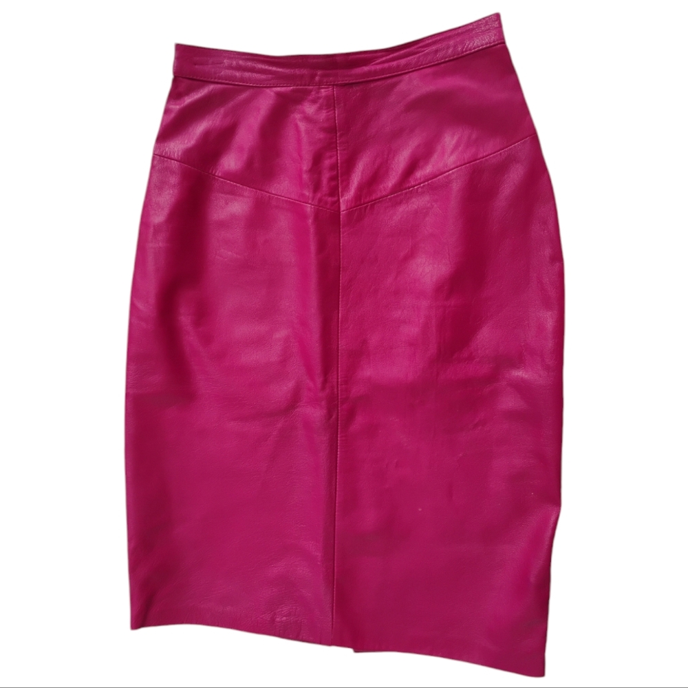 Vintage hot pink leather pencil skirt